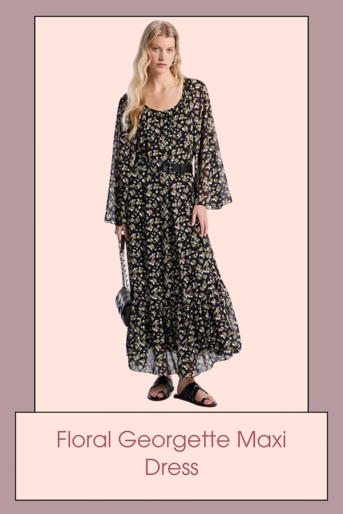 Defined by a versatile-hued floral print this dress is the perfect seasonless staple. It’s designed with a breezy, bohemian silhouette that’s crafted from lightweight georgette to create a romantic feel. Style it with a chunky belt and sandals to complete the look.