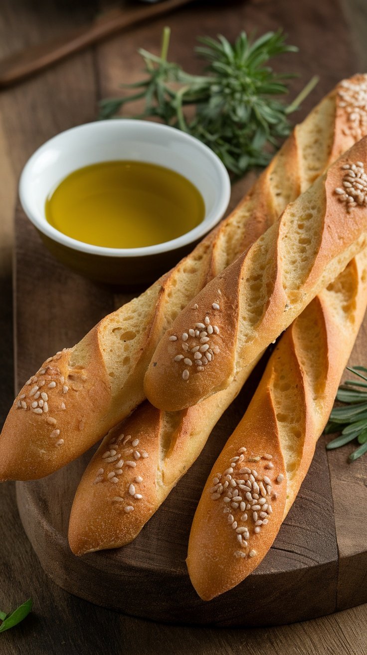 Artisan breadsticks with olive oil dip