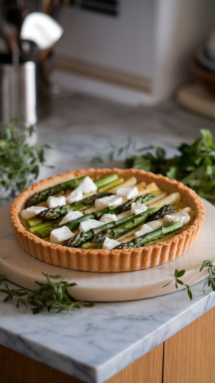 A savory asparagus and goat cheese tart, perfect for Easter brunch.