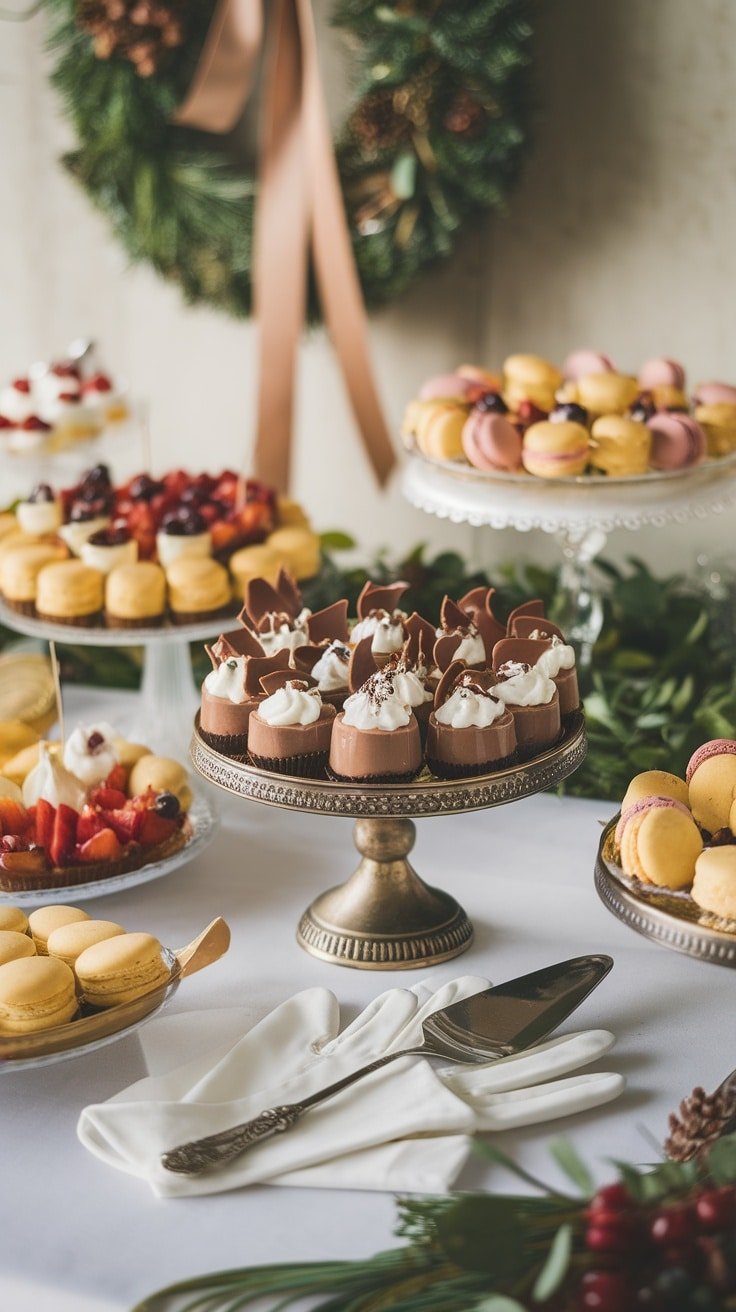 Delicious chocolate mousse cups topped with whipped cream and chocolate shavings, served elegantly at a brunch.