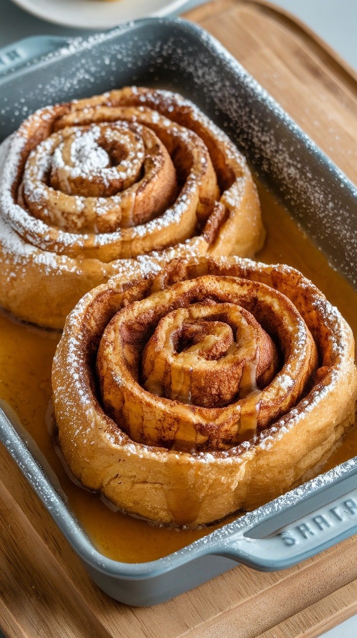 A delicious cinnamon roll french toast bake, perfect for Easter brunch.